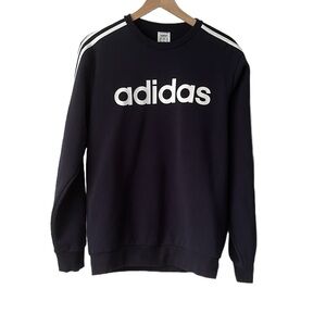 Adidas navy blue & white sweatshirt classic style three stripes athleisure M